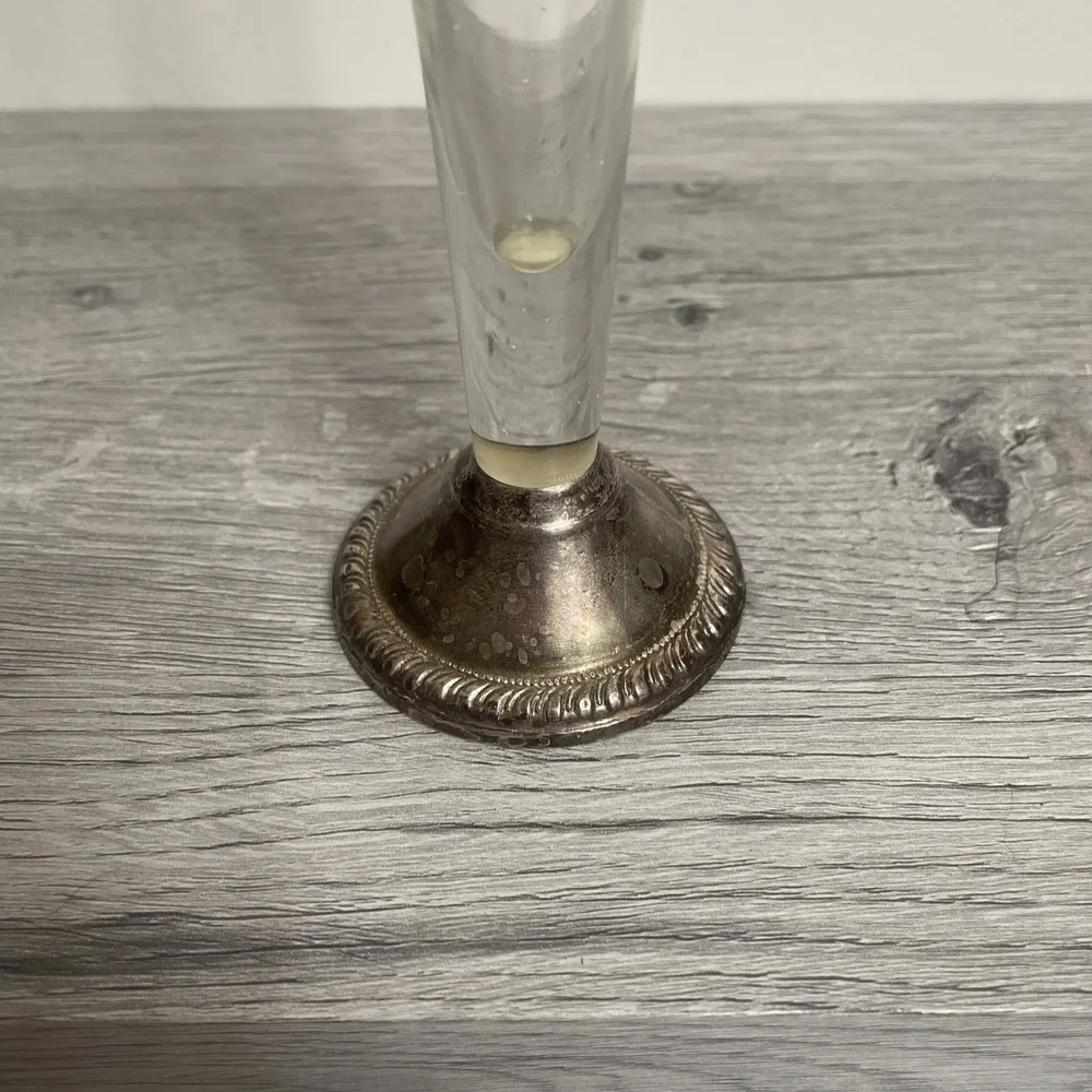 Duchin Creation Sterling‎ Silver Etched Glass Floral Bud Vase Vintage